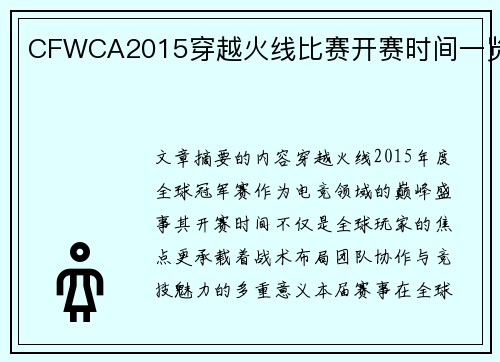 CFWCA2015穿越火线比赛开赛时间一览